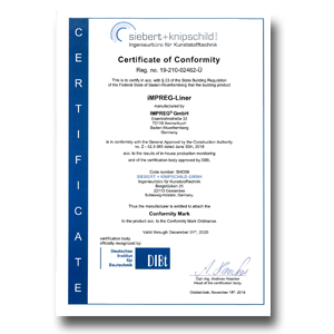 IMPREG Liner Ammerbuch Certificate of Conformity Siebert + Knipschild