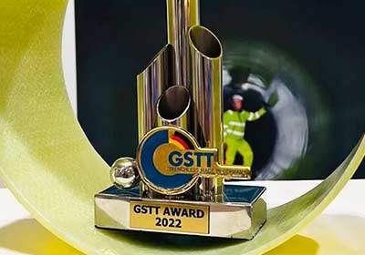 GSTT Gold Pokal 2022 für ersten UV GFK-Schlauchliner DN 2000 weltweit von IMPREG