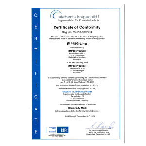 IMPREG-Liner-Gärtringen-Certificate-of-Conformity-Siebert-Knipschild 2024